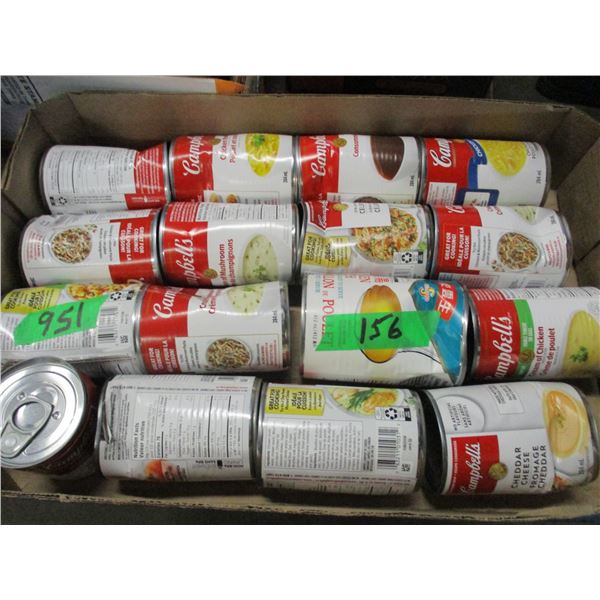 FREIGHT DAMAGE (AS IS):  BOX C/W 16 CANS ASSORTED GROCERIES (MOSTLY CAMPBELLS SOUP)