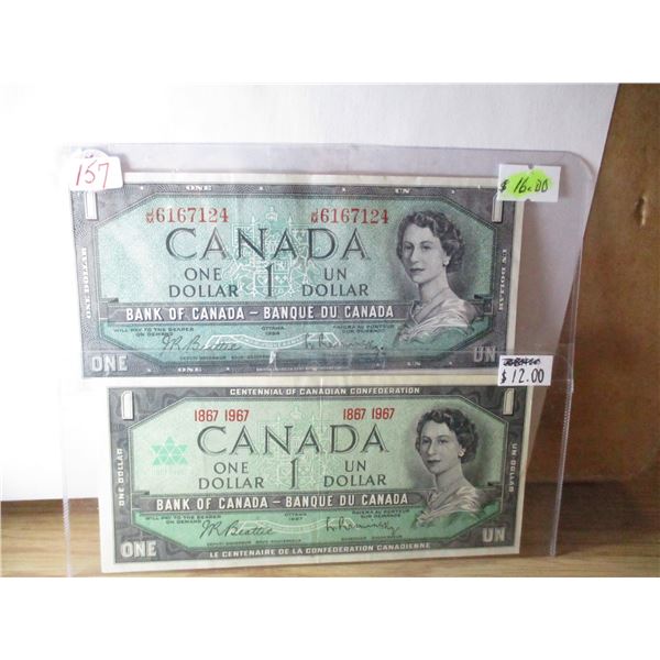 1954 - 1967 CRIPS UNCIRCULATED LAST OF CANADA $1 BILLS