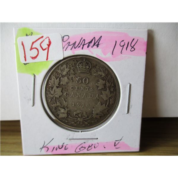 1918 KING GEORGE V CANADA SILVER HALF DOLLAR