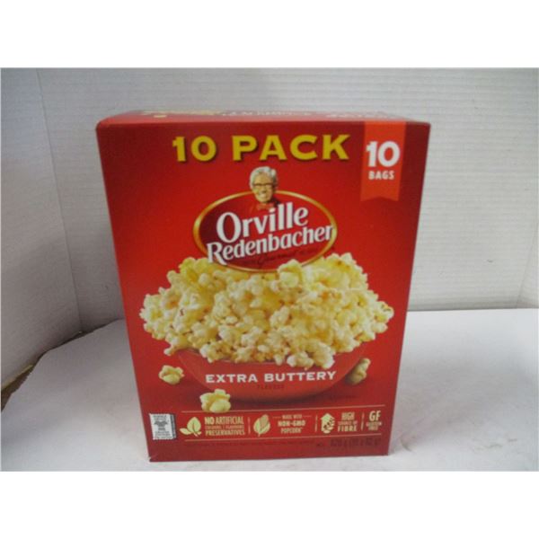 FREIGHT DAMAGE (AS IS):  BOX C/W 10 BAGS ORVILLE REDENBAKER EXTRA BUTTER POPCORN