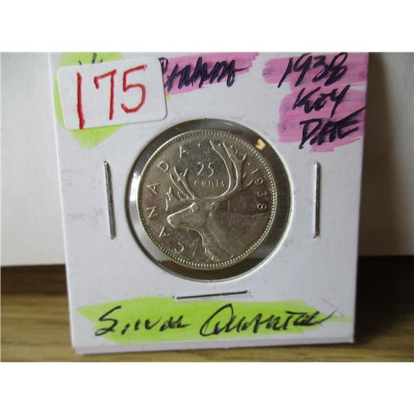 1938 KEY DATE KING GEORGE VI SILVER QUARTER
