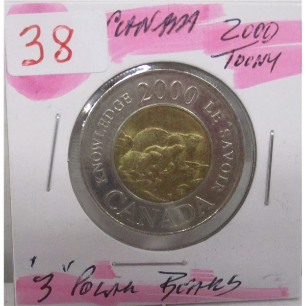 CANADA 2000 TOONIE WITH "3" POLAR BEARS (REVERSE) (ONE YEAR MINTAGE)
