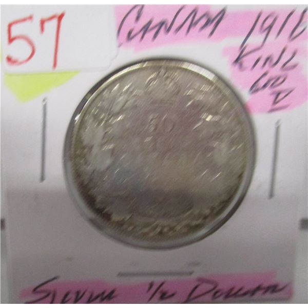 1916 KING GEORGE V CANADA SILVER HALF DOLLAR