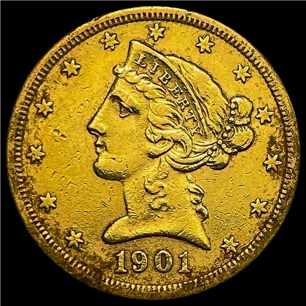 1901-S $5 Gold Half Eagle NEARLY UNCIRCULATED