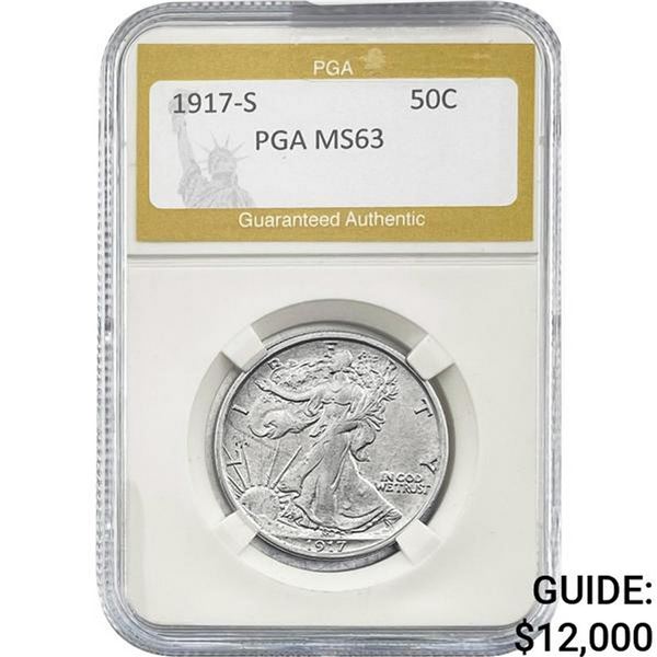 1917-S REV Walking Liberty Half Dollar PGA MS63