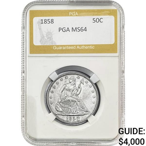 1858 Seated Liberty Half Dollar PGA MS64