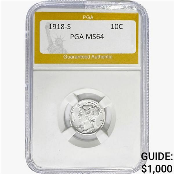 1918-S Mercury Silver Dime PGA MS64