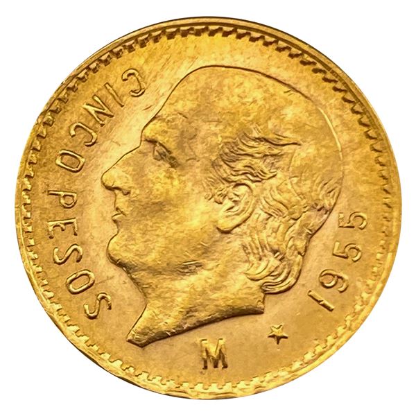 1956 Mexico Gold Cinco Pesos, .1206 oz agw