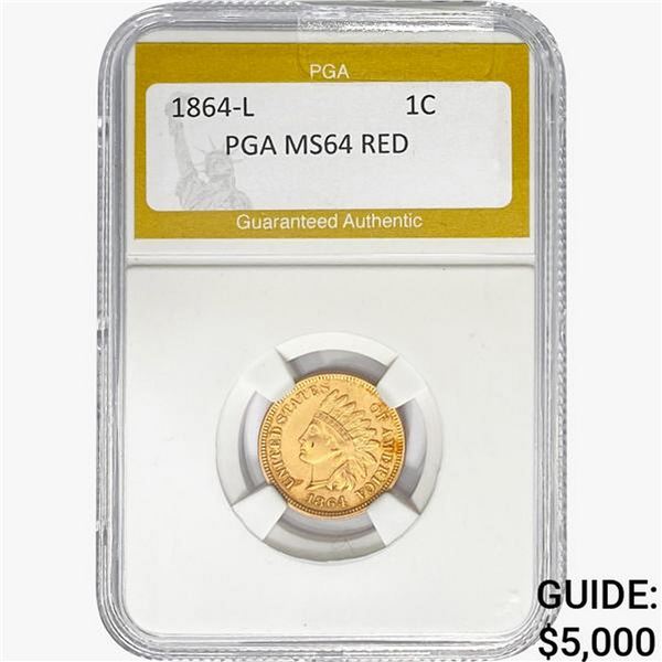 1864-L Indian Head Cent PGA MS64 RED
