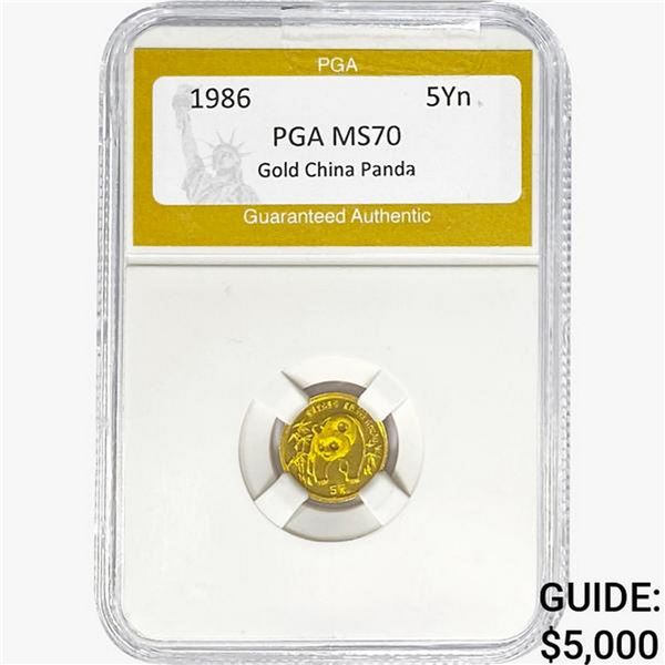 1986 1/10 oz Gold China Panda 5 Yuan PGA MS70