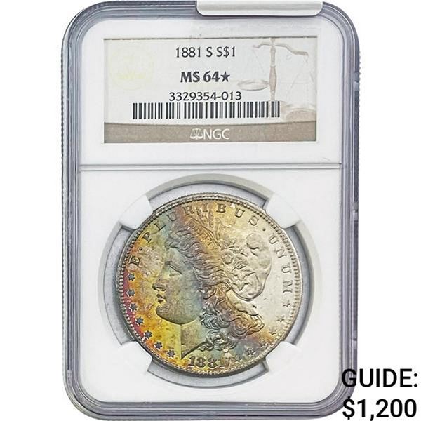 1881-S Morgan Silver Dollar NGC MS64*