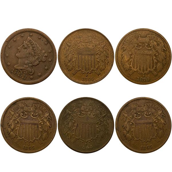 1853-1870 [6] U.S. Copper Type Lot