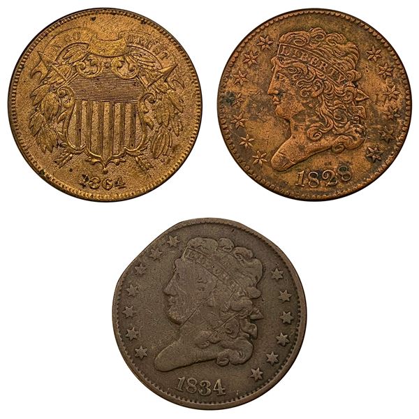 1828-1864 [3] U.S. Copper Type Lot