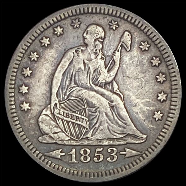 1853 Arrows Rays Seated Liberty Quarter LIGHTLY CIRCULATED