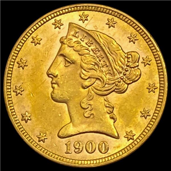 1900 $5 Gold Half Eagle CHOICE BU