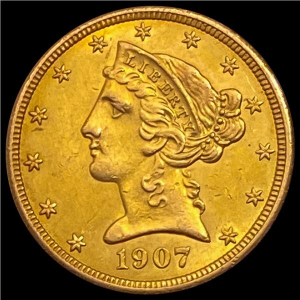 1907 $5 Gold Half Eagle CHOICE BU