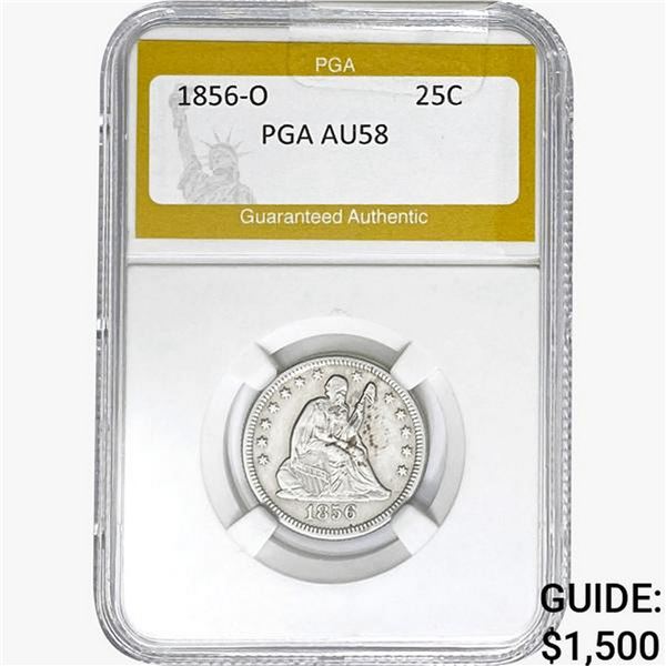 1856-O Seated Liberty Quarter PGA AU58