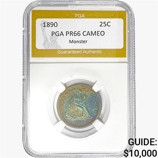 1890 Seated Liberty Quarter PGA PR66 CAMEO MONSTER