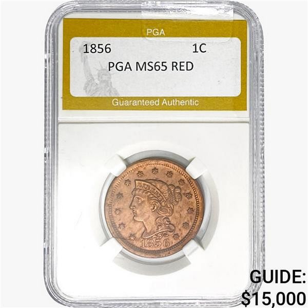 1856 Braided Hair Large Cent PGA MS65 RED