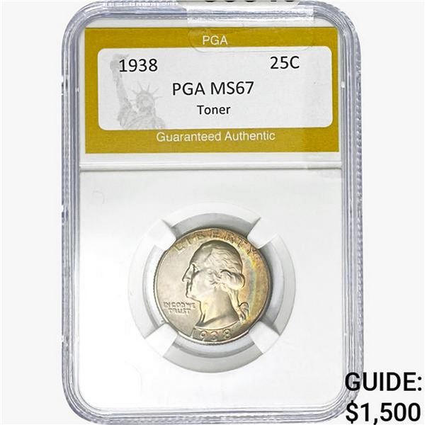 1938 Washington Silver Quarter PGA MS67 TONER