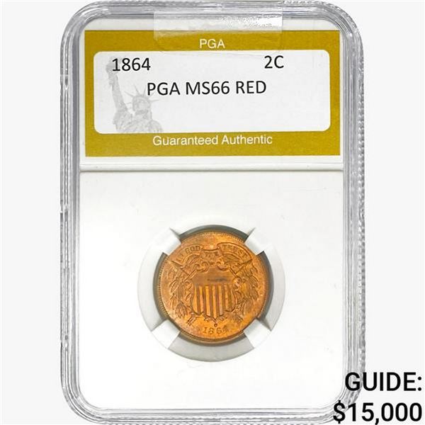 1864 Two Cent Piece PGA MS66 RED