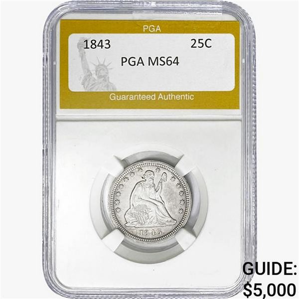 1843 Seated Liberty Quarter PGA MS64
