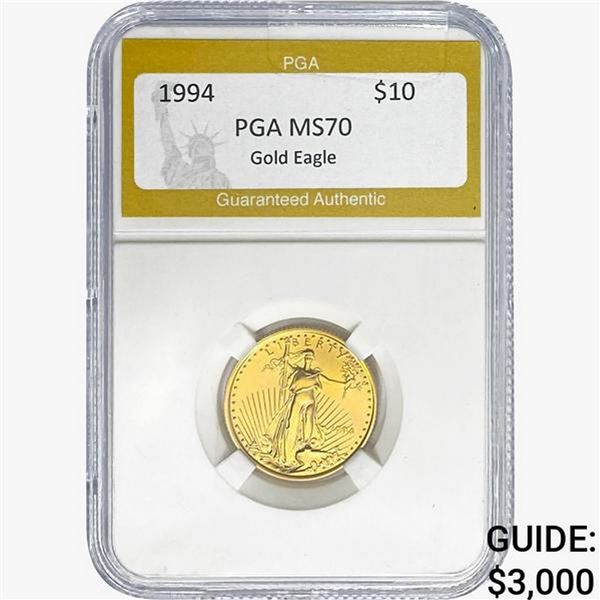 1994 $10 GOLD EAGLE 1/4 OZ PGA MS70