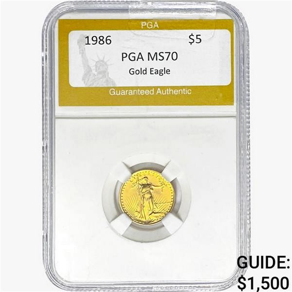 1986 $5 Gold Eagle 1/10 oz PGA MS70