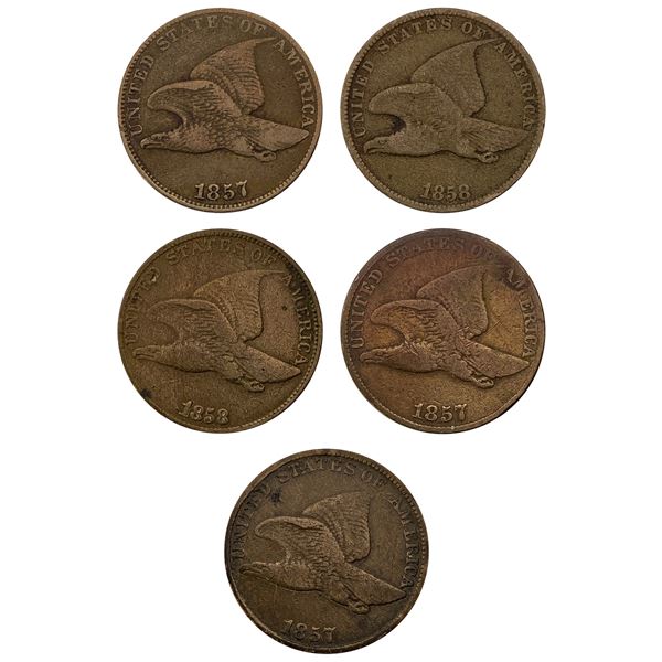 1857-1858 Flying Eagle Cent Lot [5 Coins] Fine