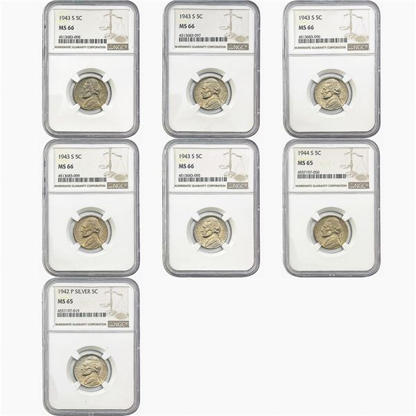 1942-1944 Gem BU SIlver War Nickels [7 Coins] NGC MS65/66
