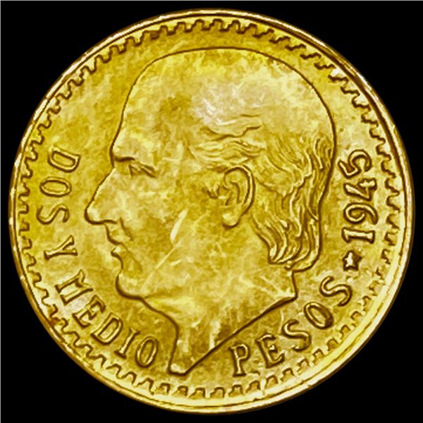 1945 Mexico Gold 2.5 Pesos .0603oz AGW UNC