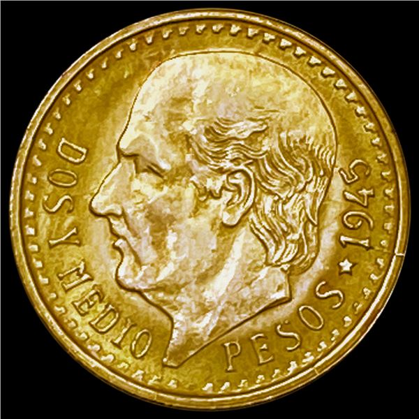 1945 Mexico Gold 2.5 Pesos .0603oz AGW UNC