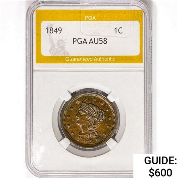 1849 Braided Hair Large Cent PGA AU58