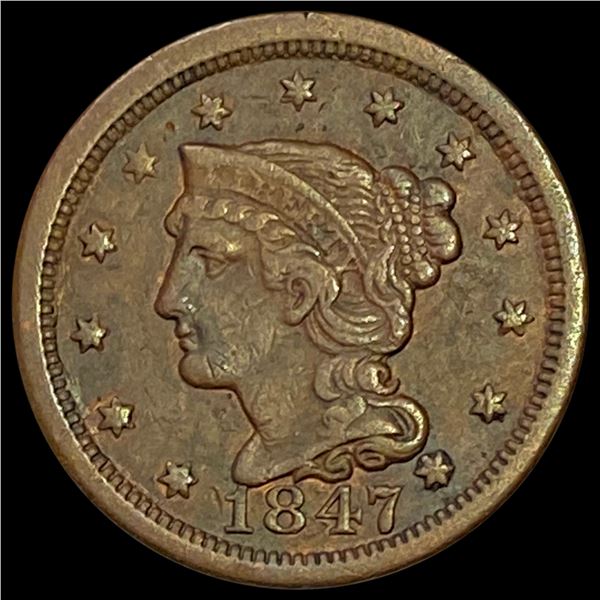 1847 Braided Hair Large Cent LIGHTLY CIRCULATED