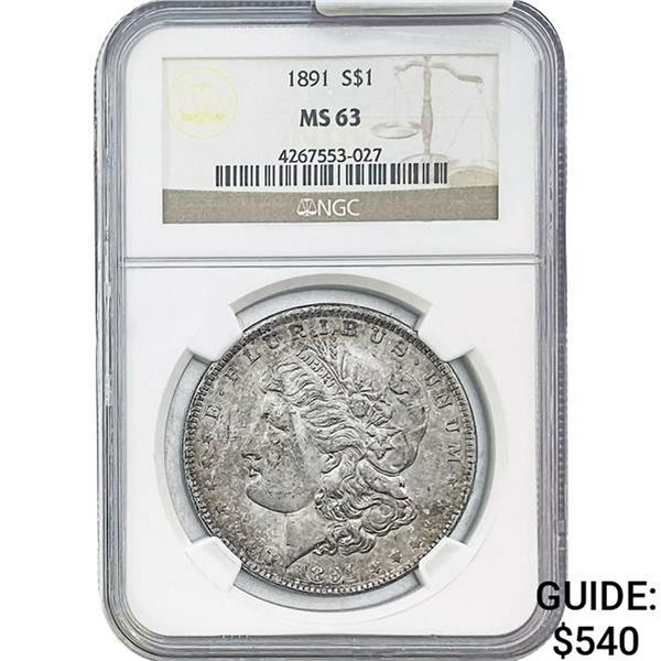 1891 Morgan Silver Dollar NGC MS63