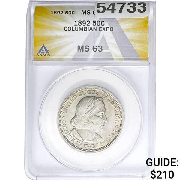 1892 Columbian Expo Half Dollar ANACS MS63