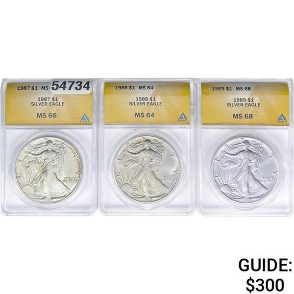 [3]1987-1989 Silver Eagle ANACS MS64-68