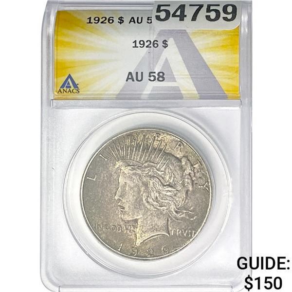 1926 Silver Peace Dollar ANACS AU58