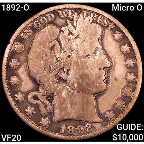 1892-O Micro O Barber Half Dollar LIGHTLY CIRCULATED