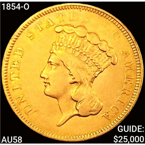 1854-O $3 Gold Piece CHOICE AU