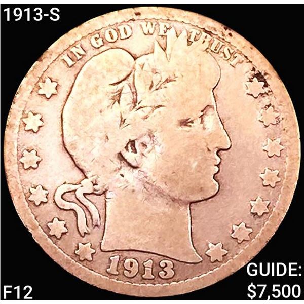 1913-S Barber Quarter NICELY CIRCULATED