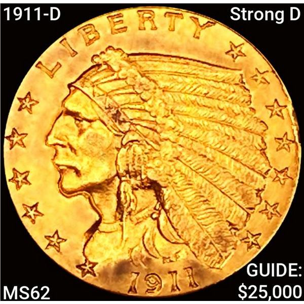 1911-D Strong D $2.50 Gold Quarter Eagle UNCIRCULATED