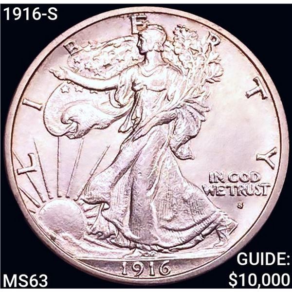 1916-S Walking Liberty Half Dollar CHOICE BU