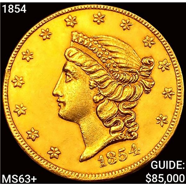 1854 Kellogg & Co $20 Gold Double Eagle CHOICE BU+