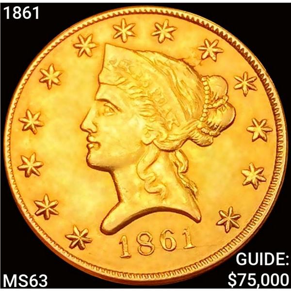 1861 Clark Gruber & Co $10 Gold Eagle CHOICE BU