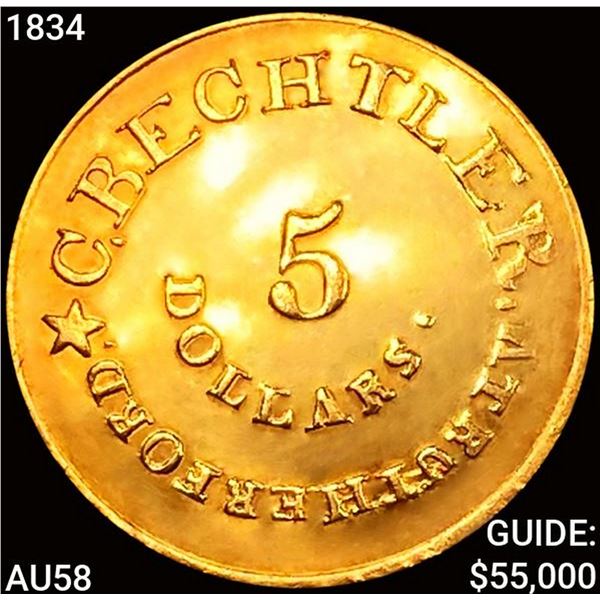 1834 $5 Gold Bechtler Gold Five Dollar CHOICE AU