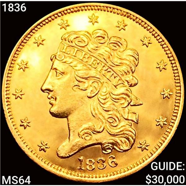 1836 $5 Gold Half Eagle CHOICE BU