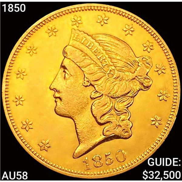 1850 $20 Gold Double Eagle CHOICE AU