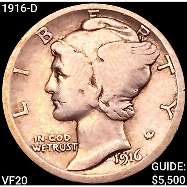1916-D Mercury Dime LIGHTLY CIRCULATED