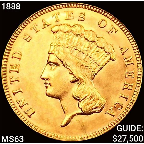 1888 $3 Gold Piece CHOICE BU